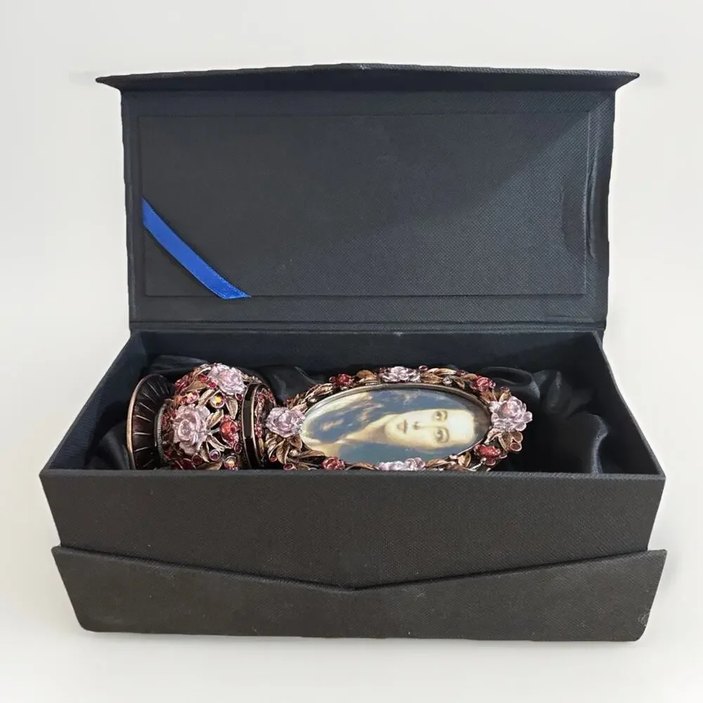 Collectible Flower Photo Frame Trinket Jewelry Box 6x3x3 - Victorian Style